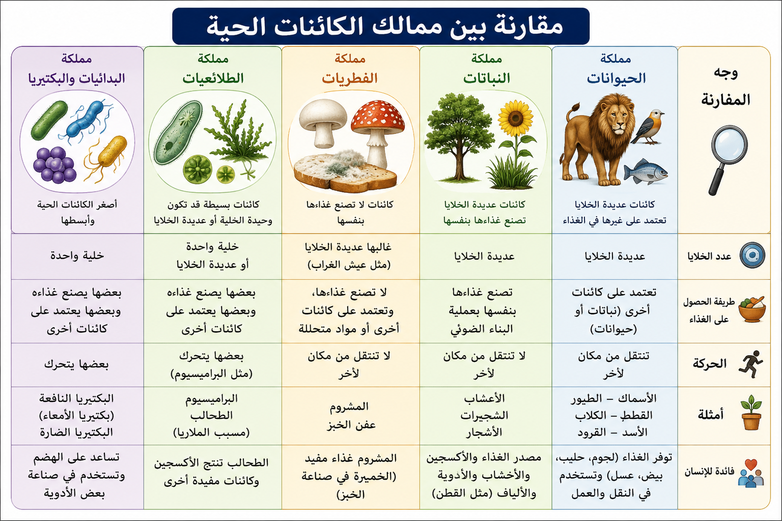 مقارنة بين ممالك الكائنات الحية