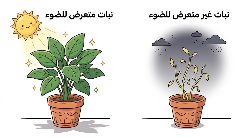 أثر الضوء في حجم أوراق النبات